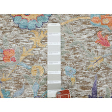 Load image into Gallery viewer, 8&#39;10&quot;x8&#39;10&quot; Tan Round Sickle Leaf Design Silk With Textured Wool Hand Knotted Oriental Rug FWR349032