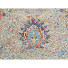 Load image into Gallery viewer, 8&#39;10&quot;x8&#39;10&quot; Tan Round Sickle Leaf Design Silk With Textured Wool Hand Knotted Oriental Rug FWR349032