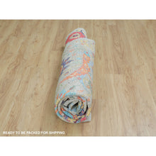 Load image into Gallery viewer, 8&#39;10&quot;x8&#39;10&quot; Tan Round Sickle Leaf Design Silk With Textured Wool Hand Knotted Oriental Rug FWR349032