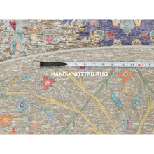 Load image into Gallery viewer, 8&#39;10&quot;x8&#39;10&quot; Tan Round Sickle Leaf Design Silk With Textured Wool Hand Knotted Oriental Rug FWR349032