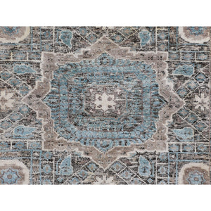 2'8"x6'1" Silk With Textured Wool Hi-low Pile Mamluk Design Runner Hand Knotted Oriental Rug FWR349086