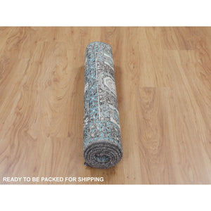2'8"x6'1" Silk With Textured Wool Hi-low Pile Mamluk Design Runner Hand Knotted Oriental Rug FWR349086