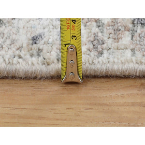 2'5"x12' Ivory Silk With Textured Wool Tabriz Design Runner Hand Knotted Oriental Rug FWR349182