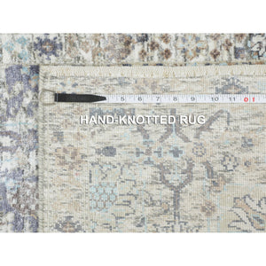 2'5"x12' Ivory Silk With Textured Wool Tabriz Design Runner Hand Knotted Oriental Rug FWR349182