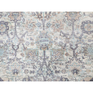 2'5"x8' Ivory Silk With Textured Wool Tabriz Design Runner Hand Knotted Oriental Rug FWR349200