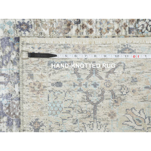 2'5"x8' Ivory Silk With Textured Wool Tabriz Design Runner Hand Knotted Oriental Rug FWR349200