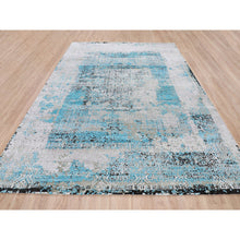 Load image into Gallery viewer, 8&#39;9&quot;x11&#39;10&quot; Teal Blue Jewellery Design Tone On Tone Silk With Textured Wool Hand Knotted Oriental Rug FWR349206