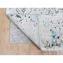 Load image into Gallery viewer, 8&#39;9&quot;x11&#39;10&quot; Teal Blue Jewellery Design Tone On Tone Silk With Textured Wool Hand Knotted Oriental Rug FWR349206