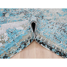 Load image into Gallery viewer, 8&#39;9&quot;x11&#39;10&quot; Teal Blue Jewellery Design Tone On Tone Silk With Textured Wool Hand Knotted Oriental Rug FWR349206