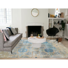 Load image into Gallery viewer, 8&#39;10&quot;x12&#39; Olive Gray With Touch Of Blue Snowflake Design Silk With Textured Wool Hand Knotted Oriental Rug FWR349212
