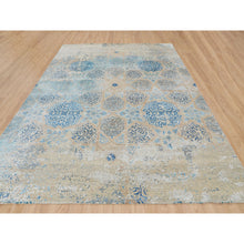 Load image into Gallery viewer, 8&#39;10&quot;x12&#39; Olive Gray With Touch Of Blue Snowflake Design Silk With Textured Wool Hand Knotted Oriental Rug FWR349212