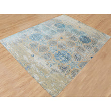 Load image into Gallery viewer, 8&#39;10&quot;x12&#39; Olive Gray With Touch Of Blue Snowflake Design Silk With Textured Wool Hand Knotted Oriental Rug FWR349212