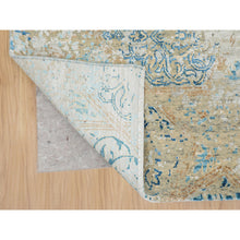 Load image into Gallery viewer, 8&#39;10&quot;x12&#39; Olive Gray With Touch Of Blue Snowflake Design Silk With Textured Wool Hand Knotted Oriental Rug FWR349212
