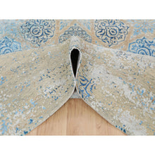 Load image into Gallery viewer, 8&#39;10&quot;x12&#39; Olive Gray With Touch Of Blue Snowflake Design Silk With Textured Wool Hand Knotted Oriental Rug FWR349212