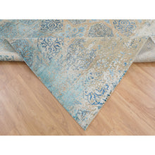 Load image into Gallery viewer, 8&#39;10&quot;x12&#39; Olive Gray With Touch Of Blue Snowflake Design Silk With Textured Wool Hand Knotted Oriental Rug FWR349212