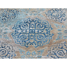 Load image into Gallery viewer, 8&#39;10&quot;x12&#39; Olive Gray With Touch Of Blue Snowflake Design Silk With Textured Wool Hand Knotted Oriental Rug FWR349212