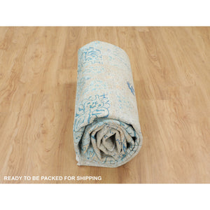8'10"x12' Olive Gray With Touch Of Blue Snowflake Design Silk With Textured Wool Hand Knotted Oriental Rug FWR349212