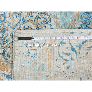 8'10"x12' Olive Gray With Touch Of Blue Snowflake Design Silk With Textured Wool Hand Knotted Oriental Rug FWR349212