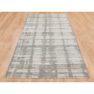 2'6"x8' Hand Spun Undyed Natural Wool Modern Runner Hand Knotted Oriental Rug FWR349380