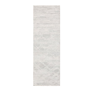 2'6"x8' Modern Ivory Hand Spun Runner Undyed Natural Wool Hand Knotted Oriental Rug FWR349398