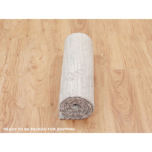 2'6"x8' Modern Ivory Hand Spun Runner Undyed Natural Wool Hand Knotted Oriental Rug FWR349398