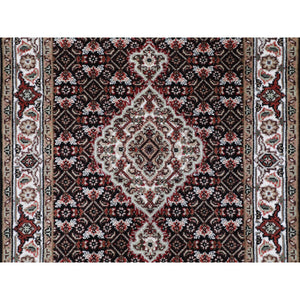 2'8"x10'1" Black Tabriz Mahi Fish Design Wool Runner Hand Knotted Oriental Rug FWR349788