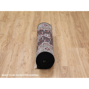 2'8"x10'1" Black Tabriz Mahi Fish Design Wool Runner Hand Knotted Oriental Rug FWR349788