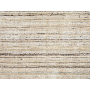 2'6"x9'8" Beige Hand Loomed Organic Wool Modern Runner Oriental Rug FWR350148