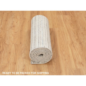 2'6"x9'8" Beige Hand Loomed Organic Wool Modern Runner Oriental Rug FWR350148