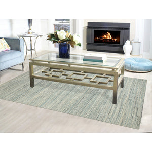 6'x9' Seafoam Green Variegated Textured Design Hand Loomed Pure Wool Modern Oriental Rug FWR350346