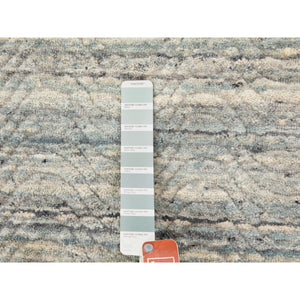 6'x9' Seafoam Green Variegated Textured Design Hand Loomed Pure Wool Modern Oriental Rug FWR350346