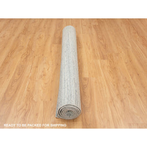 6'x9' Seafoam Green Variegated Textured Design Hand Loomed Pure Wool Modern Oriental Rug FWR350346