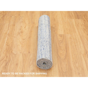 3'x5' Blue Variegated Textured Design Hand Loomed Pure Wool Modern Oriental Rug FWR350370