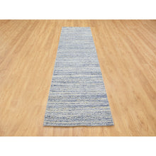 Load image into Gallery viewer, 2&#39;6&quot;x9&#39;9&quot; Blue Variegated Textured Design Hand Loomed Runner Pure Wool Modern Oriental Rug FWR350412