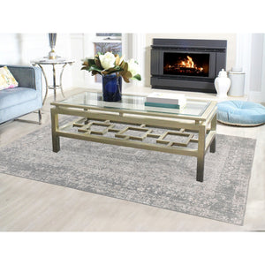 5'10"x9'1" Gray Fine jacquard Hand Loomed Modern Wool And Art Silk Oriental Rug FWR350454