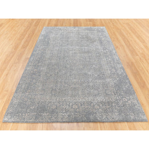 5'10"x9'1" Gray Fine jacquard Hand Loomed Modern Wool And Art Silk Oriental Rug FWR350454