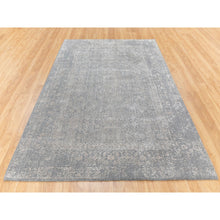 Load image into Gallery viewer, 5&#39;10&quot;x9&#39;1&quot; Gray Fine Jacquard Hand Loomed Modern Wool And Art Silk Oriental Rug FWR350454