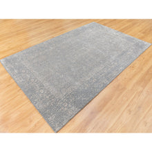 Load image into Gallery viewer, 5&#39;10&quot;x9&#39;1&quot; Gray Fine Jacquard Hand Loomed Modern Wool And Art Silk Oriental Rug FWR350454