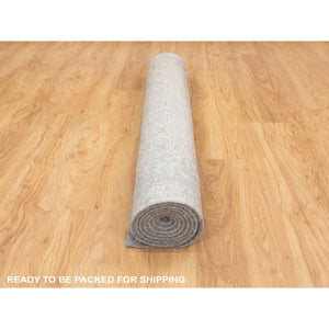 5'10"x9'1" Gray Fine Jacquard Hand Loomed Modern Wool And Art Silk Oriental Rug FWR350454
