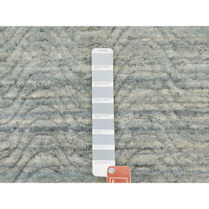 2'6"x7'10" Seafoam Green Variegated Textured Design Hand Loomed Pure Wool Modern Runner Oriental Rug FWR350526