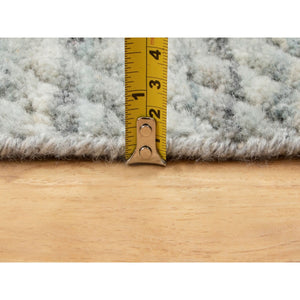2'6"x7'10" Seafoam Green Variegated Textured Design Hand Loomed Pure Wool Modern Runner Oriental Rug FWR350526