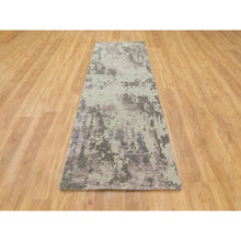 Load image into Gallery viewer, 2&#39;8&quot;x9&#39;7&quot; Earth Tones Hi And Lo Pile Abstract Design Wool And Silk Hand Knotted Runner Oriental Rug FWR350664
