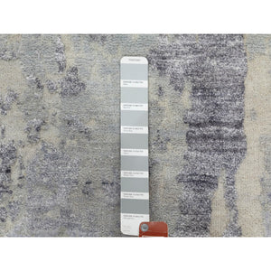 2'8"x7'10" Gray Thick And Plush Abstract Design Hand Knotted Runner Wool And Silk Oriental Rug FWR350676