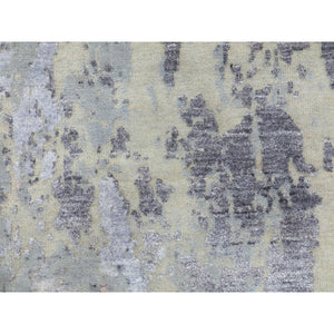 2'8"x7'10" Gray Thick And Plush Abstract Design Hand Knotted Runner Wool And Silk Oriental Rug FWR350676