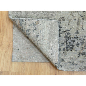 2'8"x9'10" Natural Colors Abstract Design Wool And Silk Runner Hand Knotted Oriental Rug FWR350712