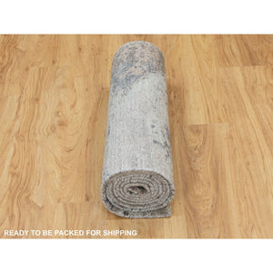 2'8"x9'10" Natural Colors Abstract Design Wool And Silk Runner Hand Knotted Oriental Rug FWR350712