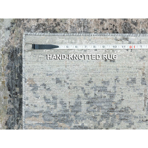 2'8"x9'10" Natural Colors Abstract Design Wool And Silk Runner Hand Knotted Oriental Rug FWR350712