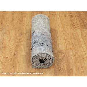 2'4"x7'5" Gray Abstract Design Wool And Silk Runner Hand Knotted Oriental Rug FWR350742