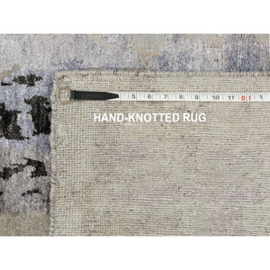 2'4"x7'5" Gray Abstract Design Wool And Silk Runner Hand Knotted Oriental Rug FWR350742