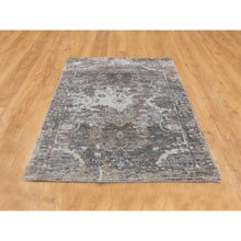 Load image into Gallery viewer, 3&#39;x4&#39;10&quot; Gray Erased Design Wool And Silk Hand Knotted Oriental Modern Rug FWR350766